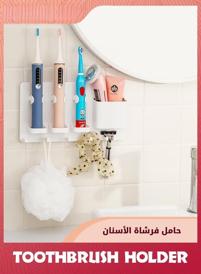 EETU Toothbrush Holder,Wall Mounted Razor Hanger With Hooks,Electric Toothbrush Toothpaste Tableware Holder For Kitchen,Bathroom Organizer - Image 2